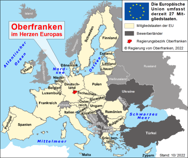 Karte Oberfranken in Europa
